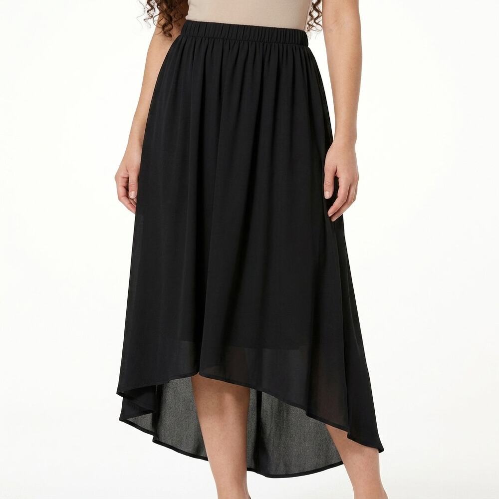 Ashro Black Hi-Low Chiffon Lined Casual Skirt Women Size S